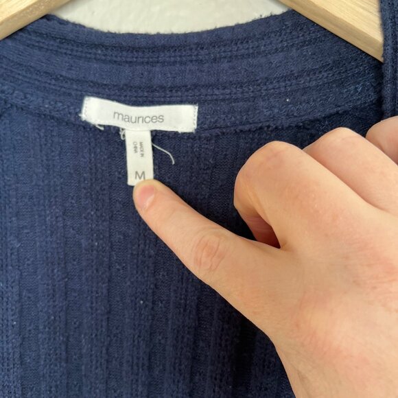 Maurices Open Front Navy Blue Knit Ribbed Cardigan Sweater Medium - Picture 10 of 12